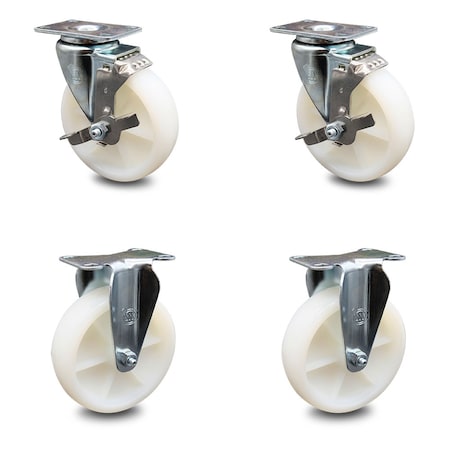 Service Caster 5 Inch Nylon Wheel Swivel Top Plate Caster Set with 2 Brake 2 Rigid SCC SCC-20S514-NYS-TLB-TP2-2-R-2